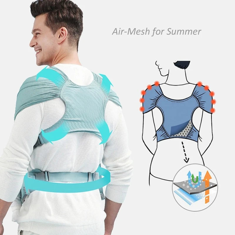 Man wearing breathable mesh posture corrector for back and shoulder support