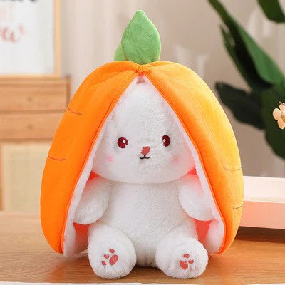 Plush white bunny toy inside a soft orange pumpkin shell, cute stuffed animal gift for kids